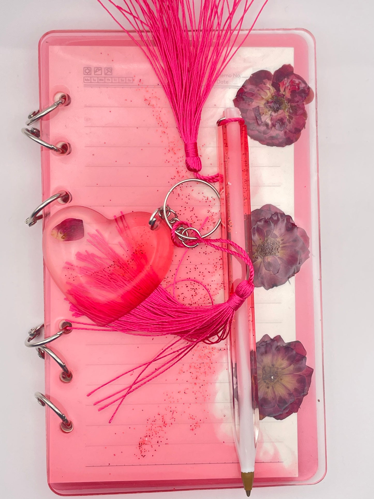 Set Scrittura "Blossom Romance" – Taccuino A6 Ricaricabile in Resina "Pink Petals" con Fiori Veri Pressati