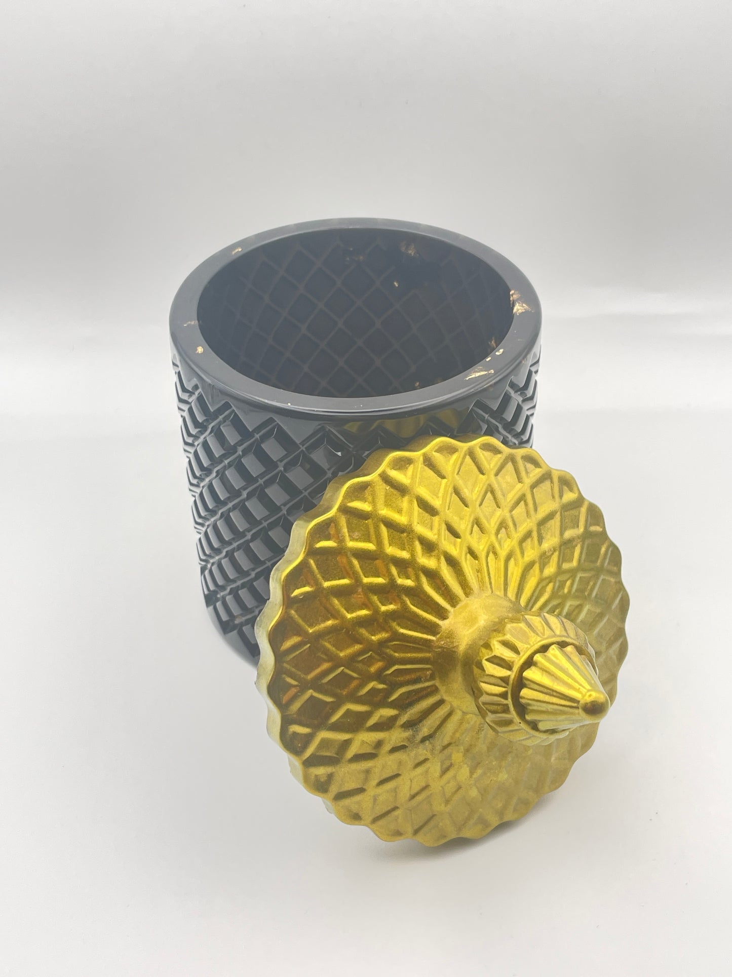 Scatola Decorativa in Resina Nera con Coperchio Oro - Contenitore Moderno Fatto a Mano