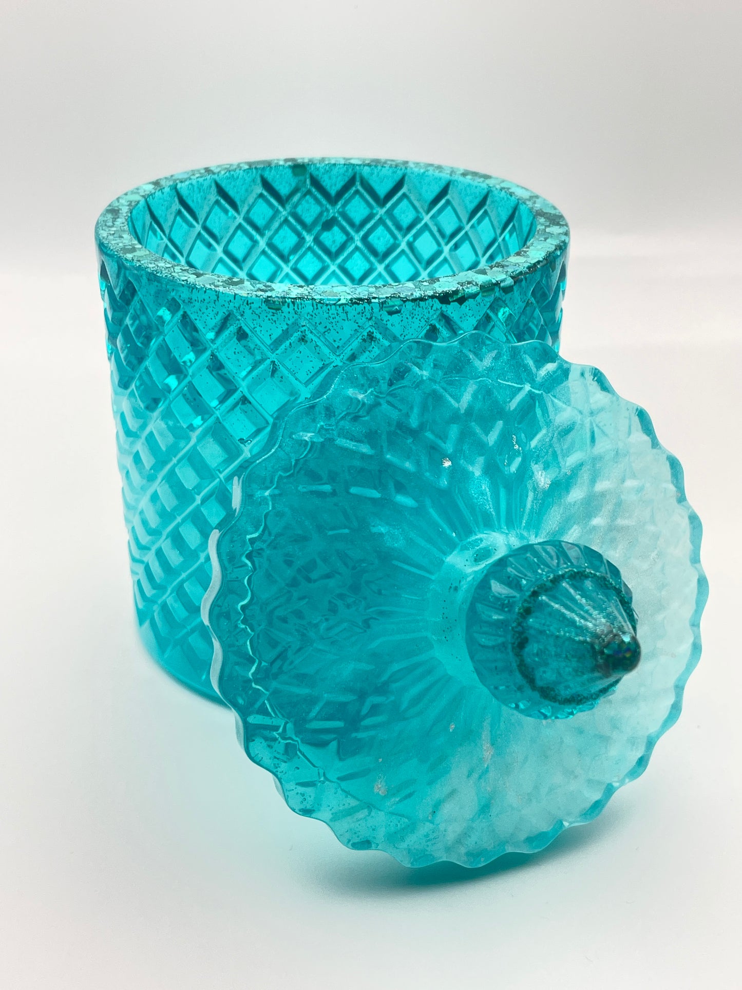 Scatola Portaoggetti in Resina Turchese con Coperchio - Contenitore Decorativo Fatto a Mano