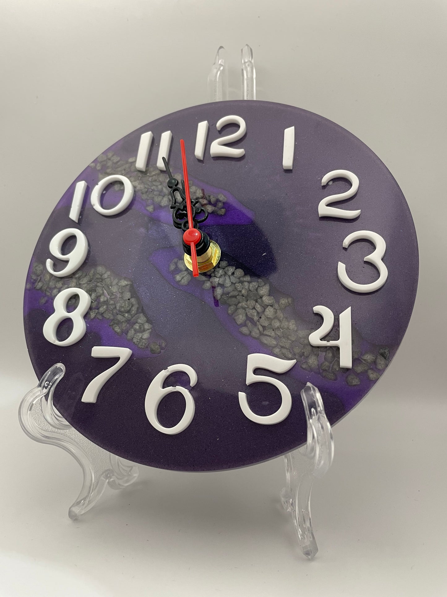 Orologio in Resina Artigianale con Glitter Viola e Sassi