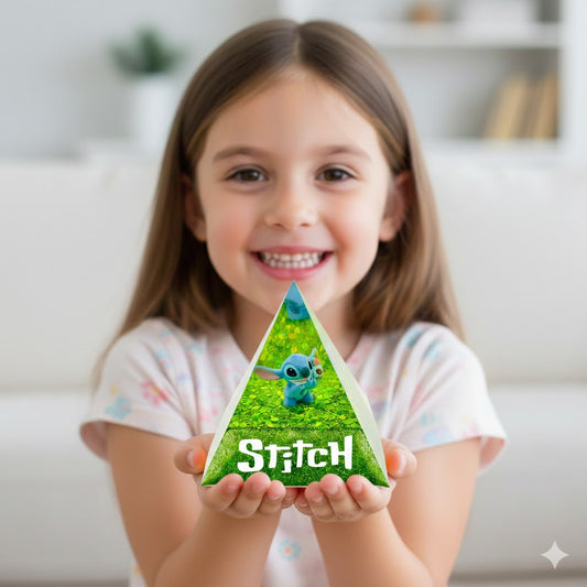 Piramide Luminosa "Stitch Emerald" – Lampada LED in Resina Verde Glitterata