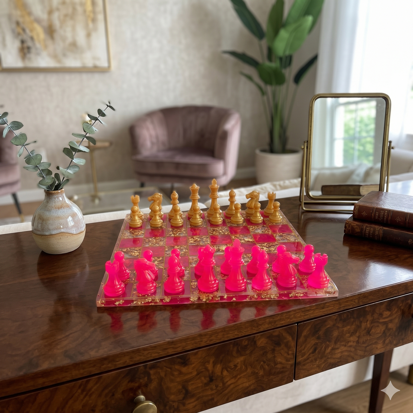 Scacchiera Artigianale "Gold & Magenta": L'Eccellenza del Design Pop-Luxe
