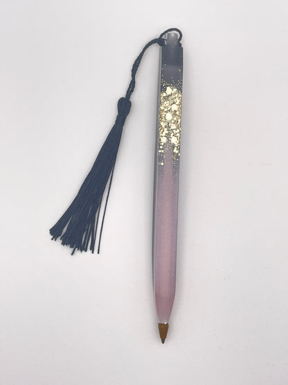 Set regalo "Notte Stellata" - Segnalibro e penna in resina con glitter e finiture dorate