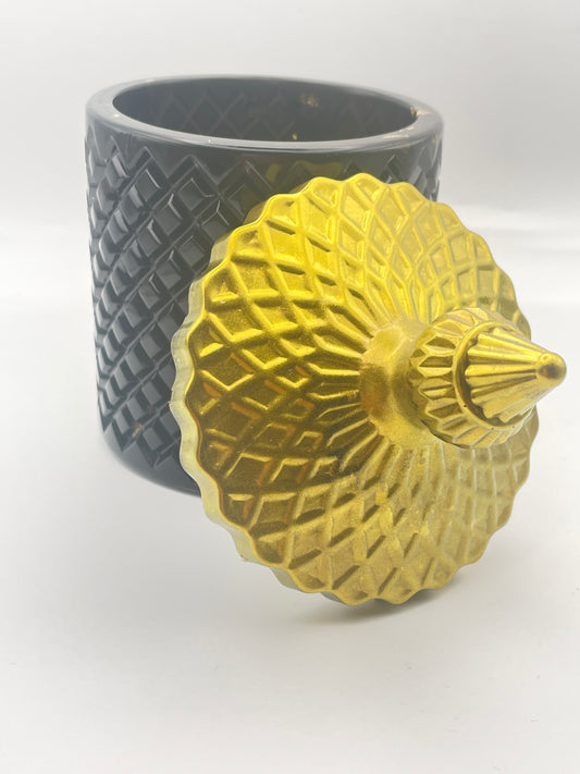 Scatola Decorativa in Resina Nera con Coperchio Oro - Contenitore Moderno Fatto a Mano