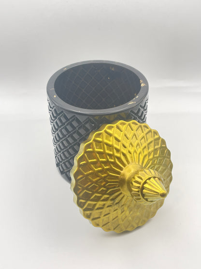 Scatola Decorativa in Resina Nera con Coperchio Oro - Contenitore Moderno Fatto a Mano