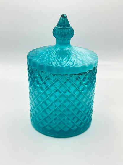 Scatola Portaoggetti in Resina Turchese con Coperchio - Contenitore Decorativo Fatto a Mano