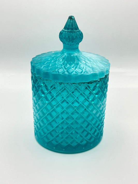 Scatola Portaoggetti in Resina Turchese con Coperchio - Contenitore Decorativo Fatto a Mano