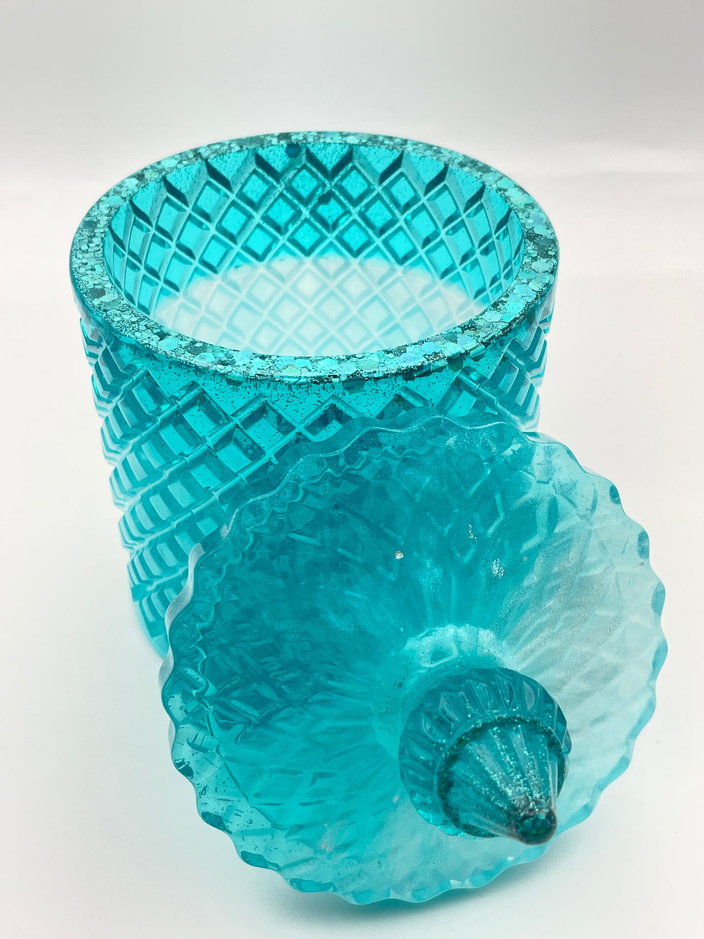Scatola Portaoggetti in Resina Turchese con Coperchio - Contenitore Decorativo Fatto a Mano