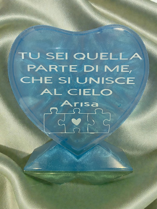 Cuore in Resina "Olympic Blue" – Scultura con Dedica: "Tu sei quella parte di me..."