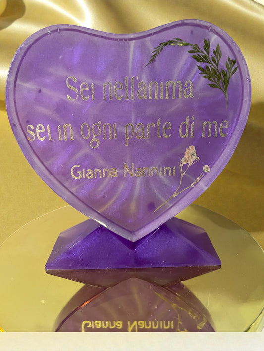 Cuore Scultura "Avrò cura di te" – Resina Epossidica color Lilla Loto (Lotus Lilac)