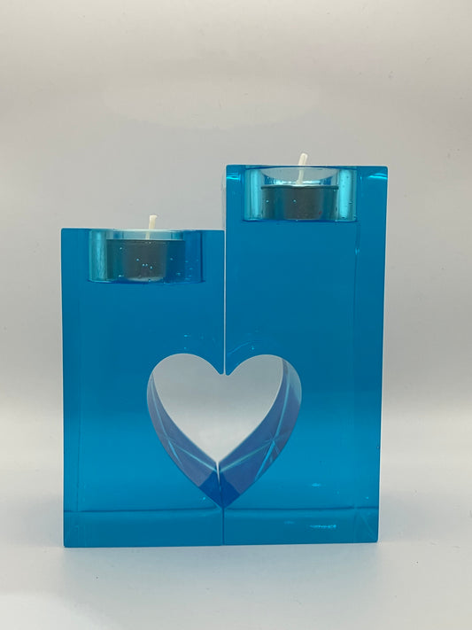 Portacandele a Cuore in Resina Blu | Decorazione Moderna per la Casa