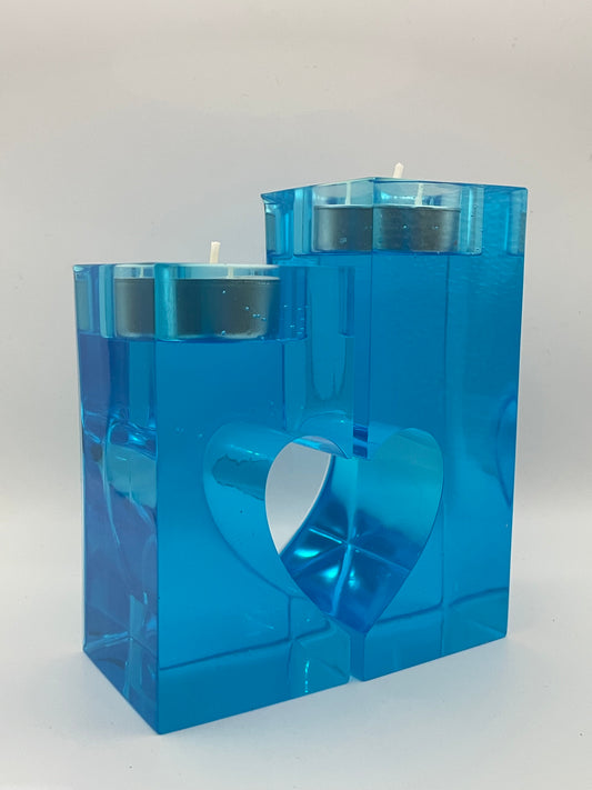 Portacandele a Cuore in Resina Blu | Decorazione Moderna per la Casa