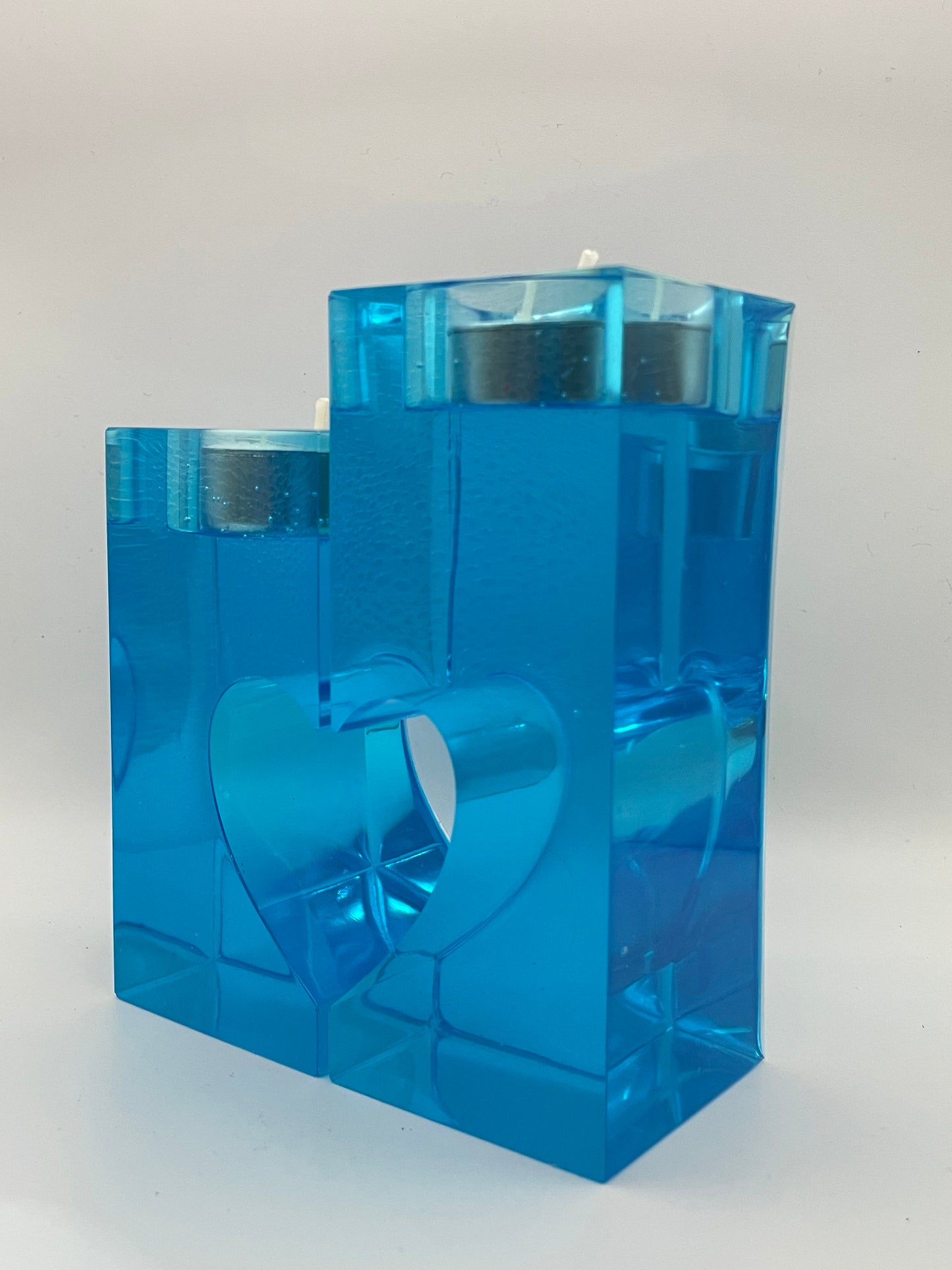 Portacandele a Cuore in Resina Blu | Decorazione Moderna per la Casa