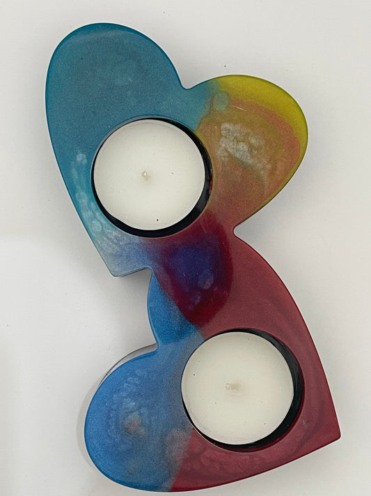 Portacandele "Cuori Connessi" - Creazione artigianale in resina epossidica.
