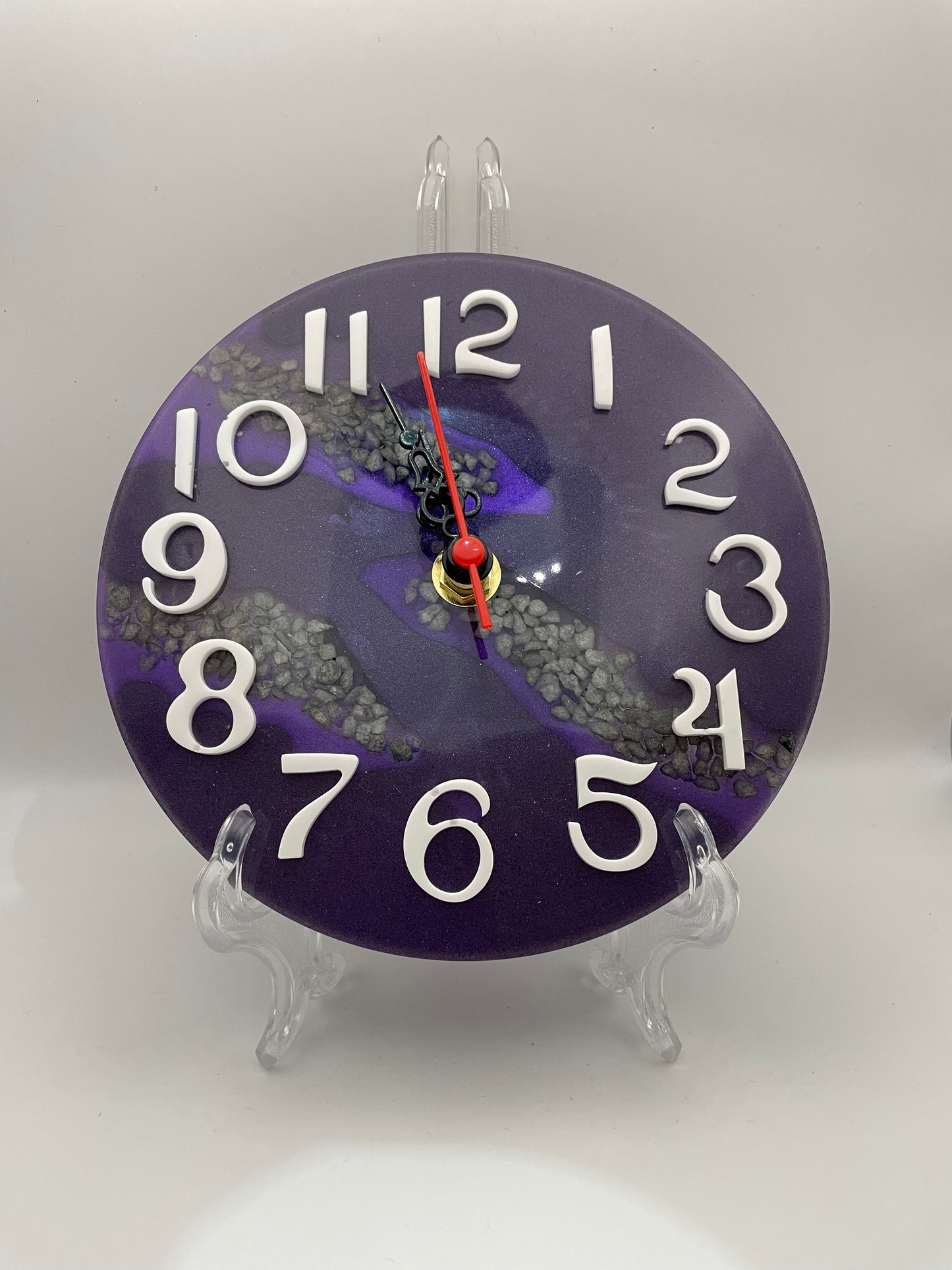 Orologio in Resina Artigianale con Glitter Viola e Sassi