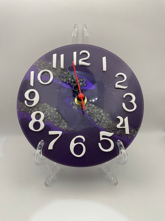 Orologio in Resina Artigianale con Glitter Viola e Sassi