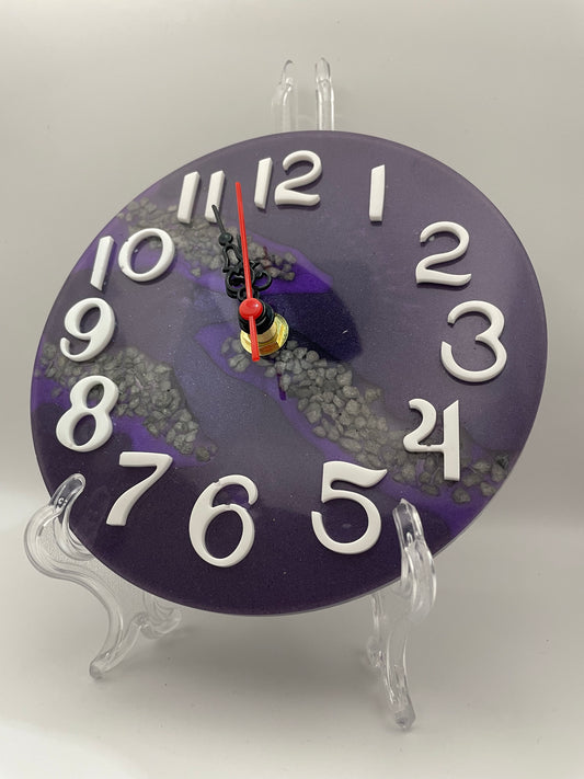 Orologio in Resina Artigianale con Glitter Viola e Sassi