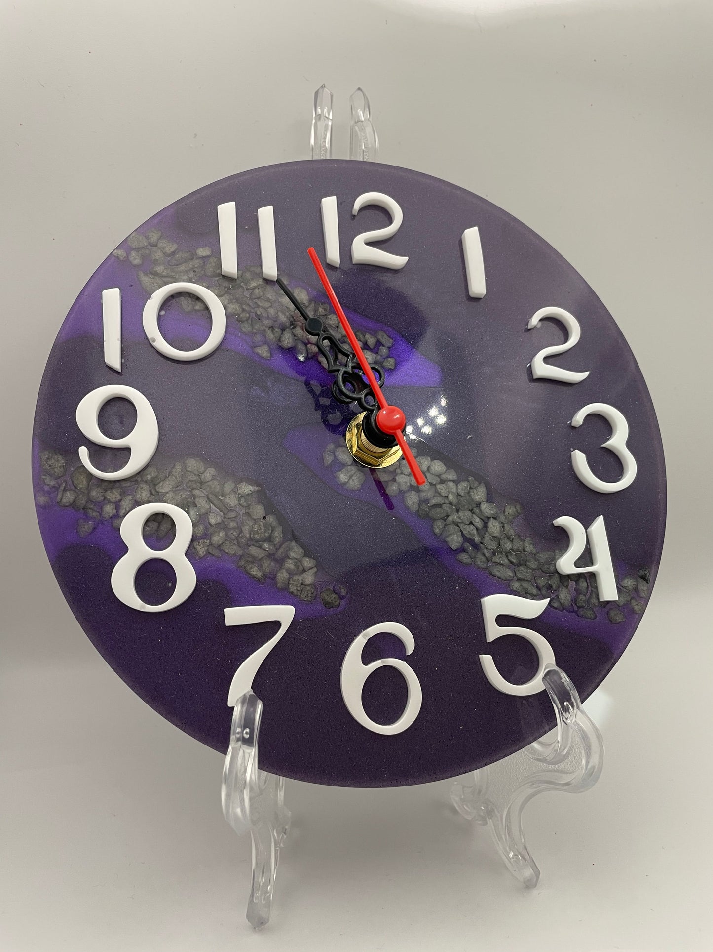 Orologio in Resina Artigianale con Glitter Viola e Sassi