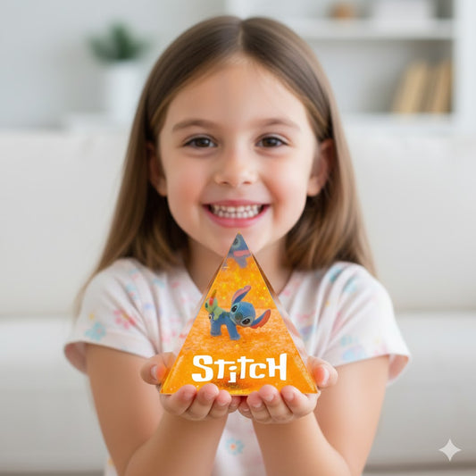 iramide Luminosa "Stitch & Scrump: Golden Hour" – Lampada LED in Resina Arancione Glitterata